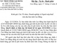 Triển khai Quyết định số 67/2024/QĐ-UBND ngày 12/12/2024 của Uỷ ban Nhân dân tỉnh Cao Bằng