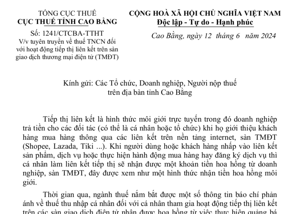 Tuyên truyền về thuế TNCN đối với hoạt động tiếp thị liên kết trên sàn giao dịch thương mại điện tử (TMĐT)