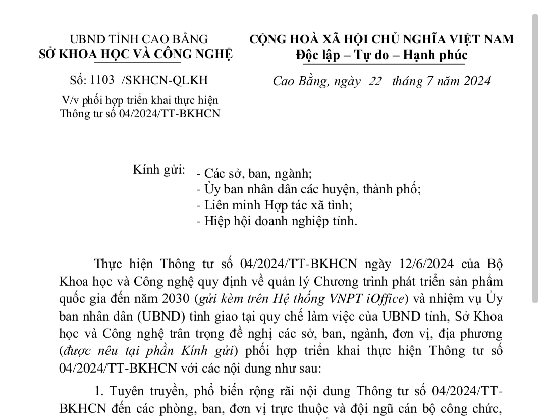 Triẻn khai thực hiện Thông tư số 04/2024/TT-BKHCN