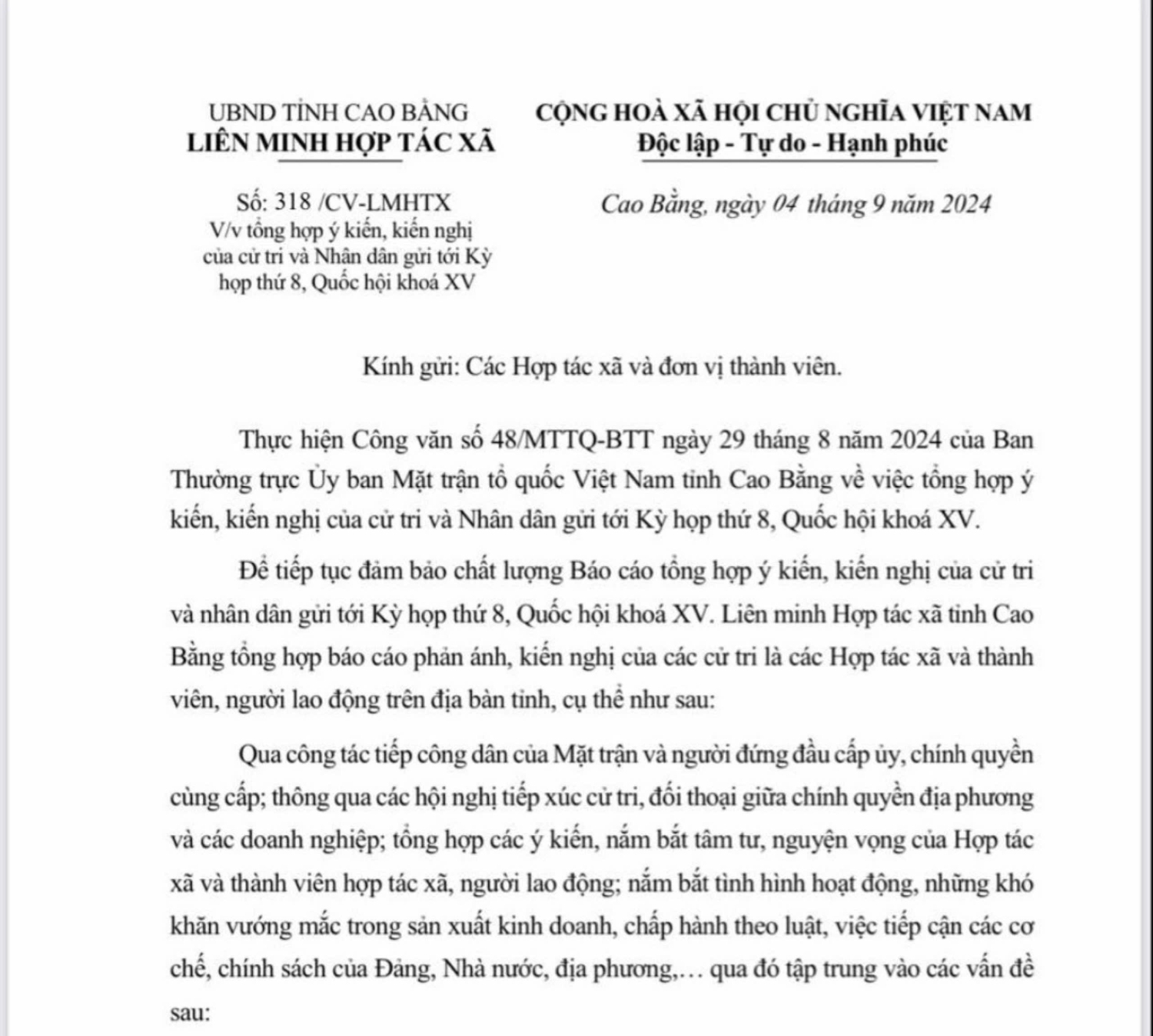 Tổng hợp ý kiến, kiến nghị của cử tri và Nhân dân gửi tới Kỳ họp thứ 8, Quốc hội khoá XV