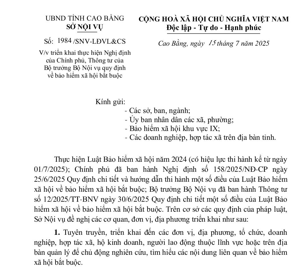 Triển khai thực hiện Nghị định của chính phủ, Thông tư của Bộ trưởng Bộ Nội vụ quy định về bảo hiểm xã hội bắt buộc