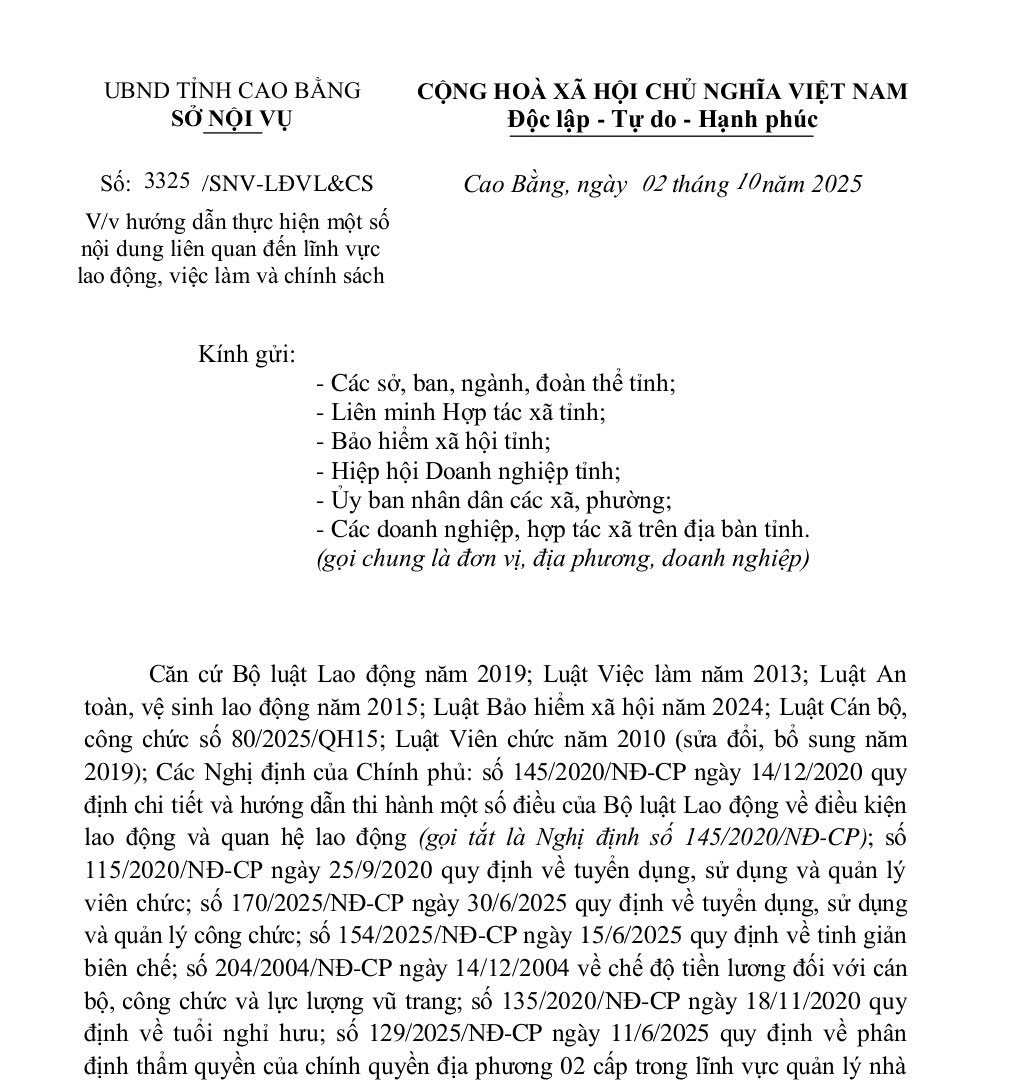 Hướng dẫn thực hiện một số nội dung liên quan đến lĩnh vực lao động, việc làm và chính sách