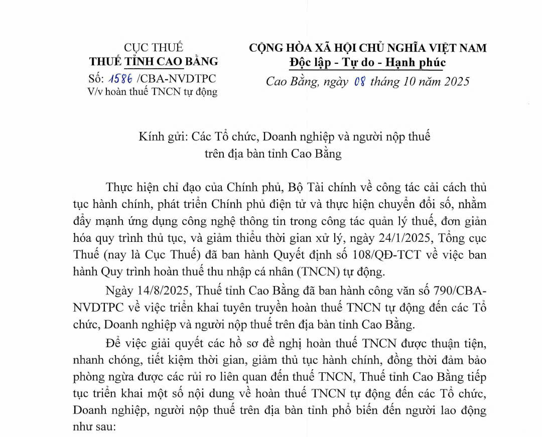 Hoàn thuế TNCN tự động