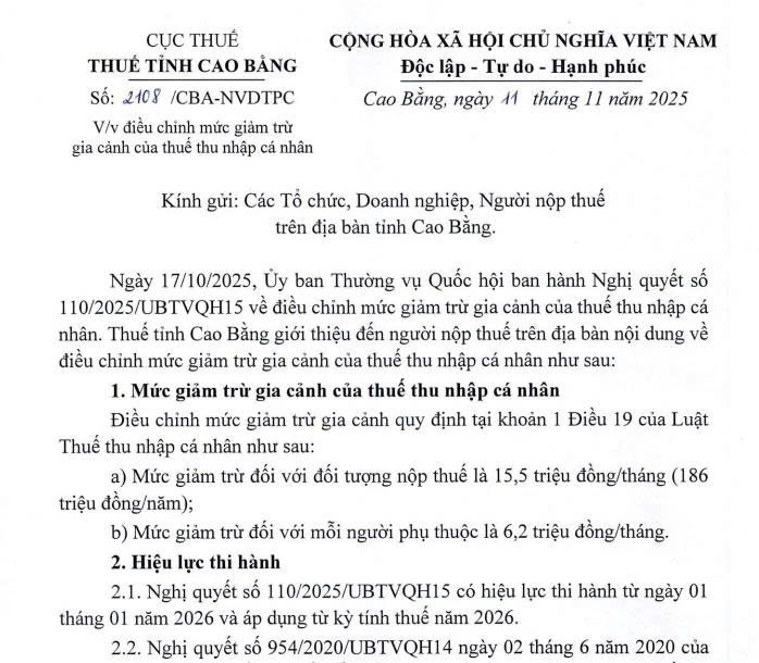 Điều chỉnh mức giảm trừ gia cảnh của thuế thu nhập cá nhân