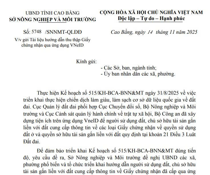 Tài liệu hướng dẫn thu thập Giấy chứng nhận qua ứng dụng VNeID