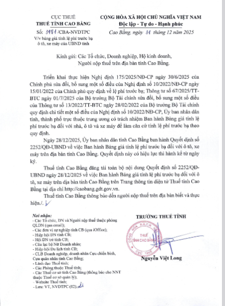 Bảng giá tính lệ phí trước bạ ô tô, xe máy của UBND tỉnh