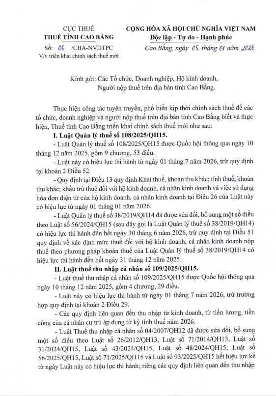 TRIỂN KHAI CHÍNH SÁCH THUẾ MỚI