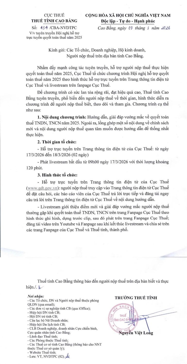Hội nghị hỗ trợ trực tuyến quyết toán thuế năm 2025