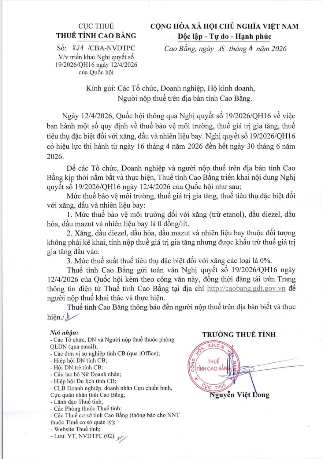 triển khai Nghị quyết số 19/2026/QH16 ngày 12/4/2026 của Quốc hội